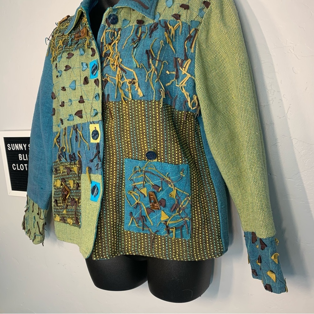 Vintage 90s Boho Patchwork Cotton Jacket Fringe B… - image 5